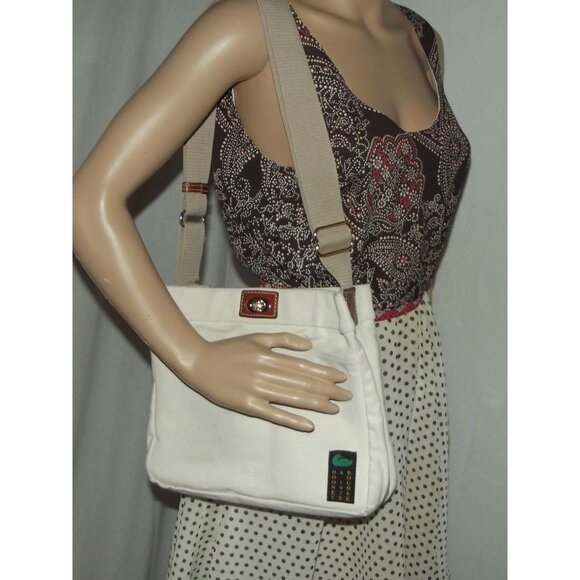 Dooney & Bourke White Canvas Shoulder Crossbody Bag Adjustable Strap & Turn Lock - Picture 3 of 15